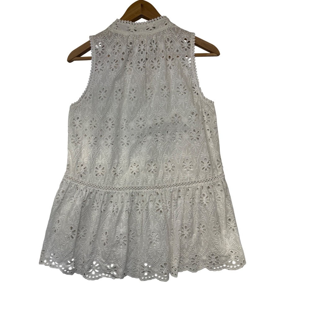 Kate Spade New York White Eyelet Peplum Sleeveless Top Tassel Tie Size S - Picture 5 of 9
